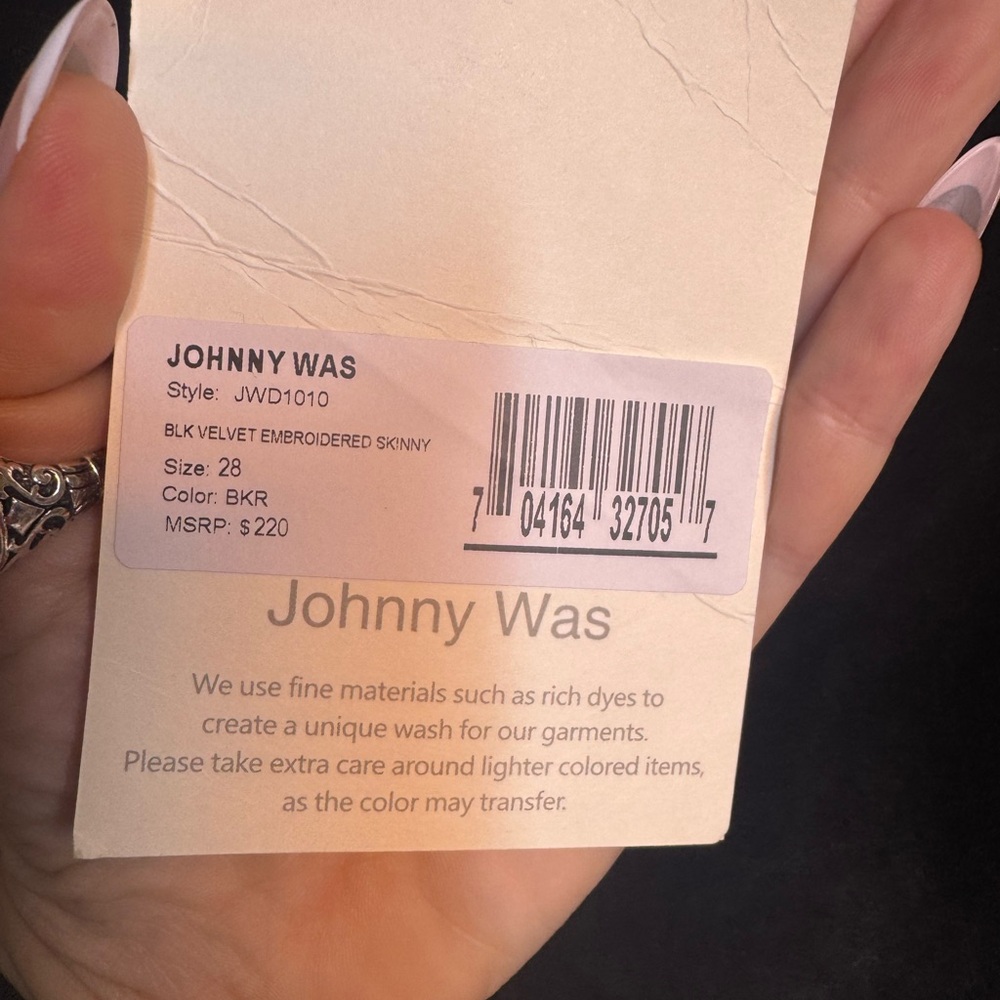 SOLD LIVE NWT Johnny Was Black Velve Jeans with Red Rose Embroidery - Size 28 - Picture 3 of 7